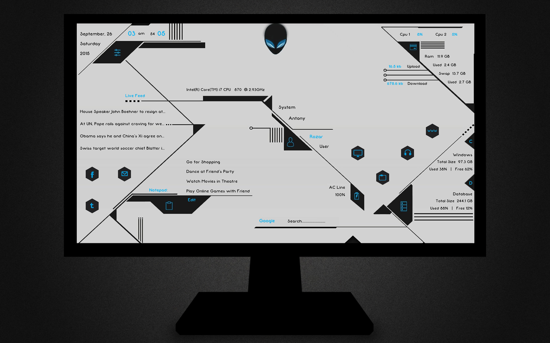 Rainmeter Theme (Animated - Modern Black/White) by DesignedByToxic on  DeviantArt