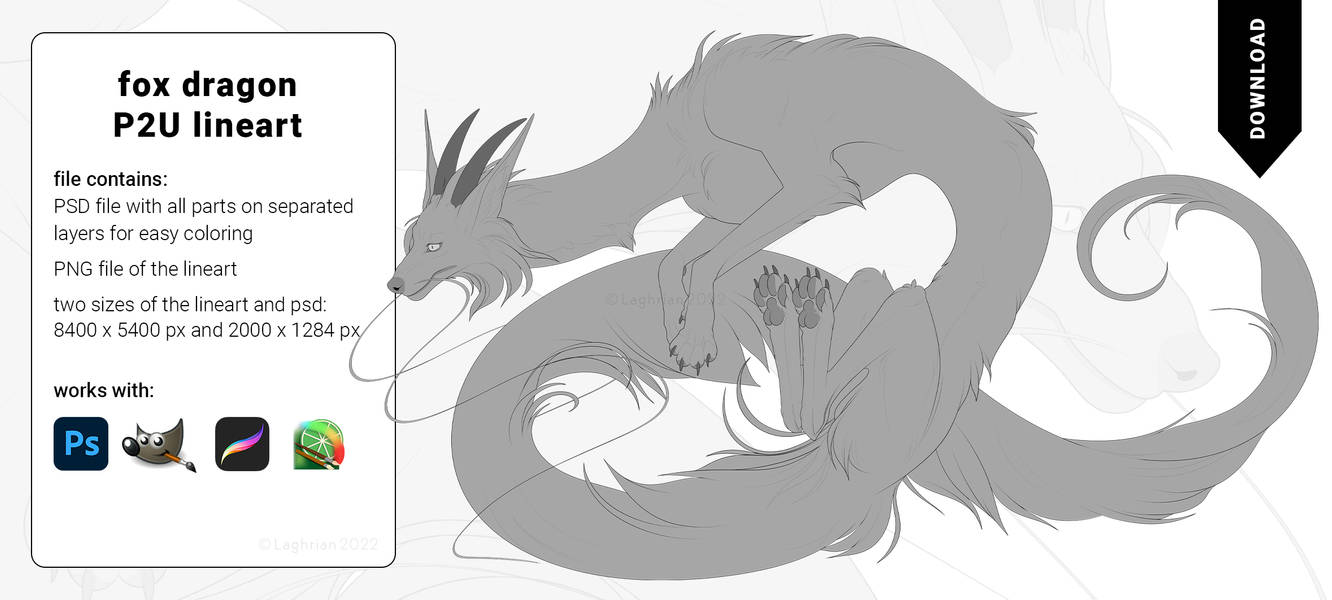 Fox Dragon P2U Lineart for sale by Laghrian on DeviantArt