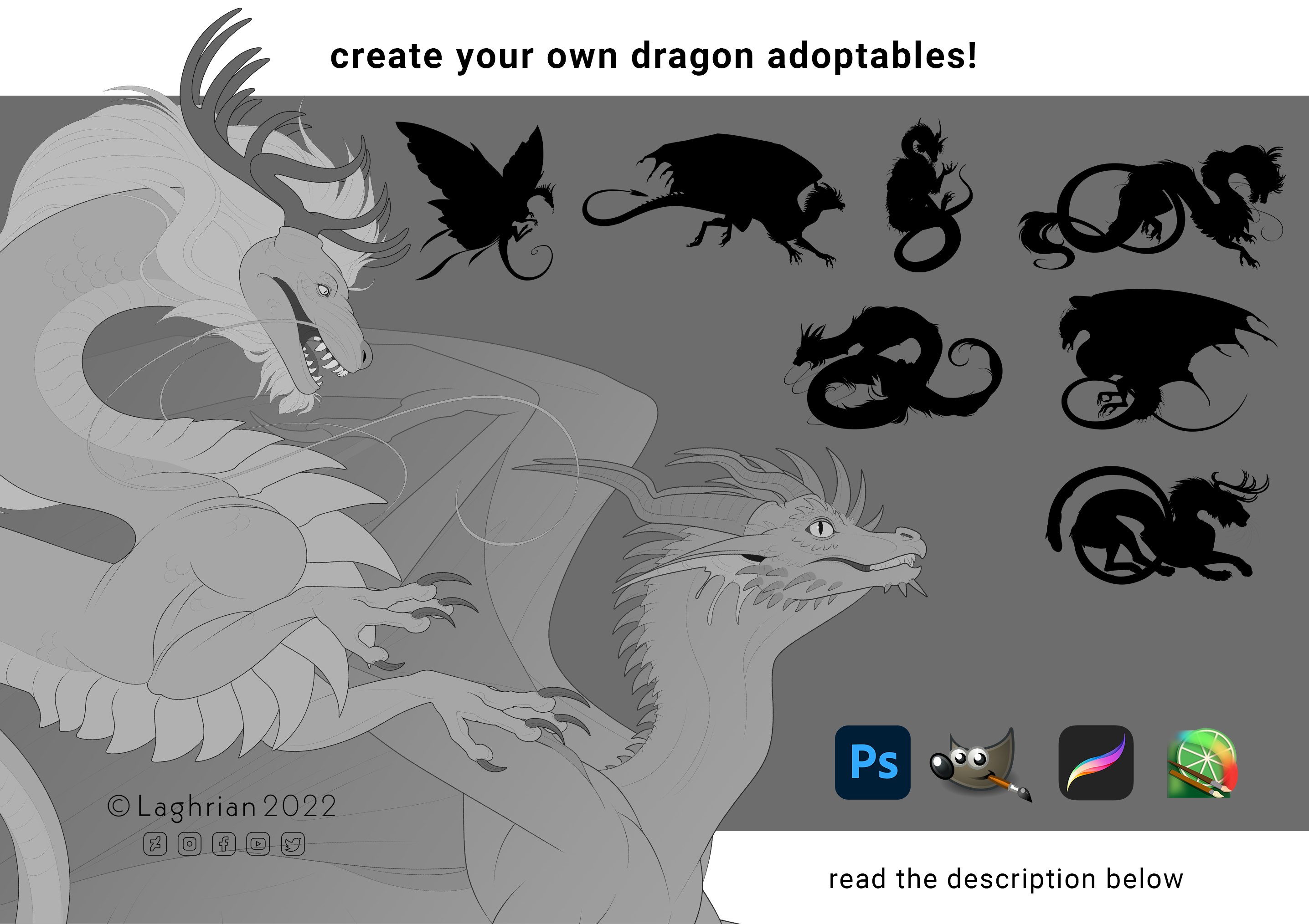 Dragon Linearts x7 Bundle for sale by Laghrian on DeviantArt