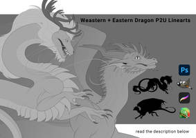Weastern + Eastern Dragons P2U Linearts x2 Bundle by Laghrian