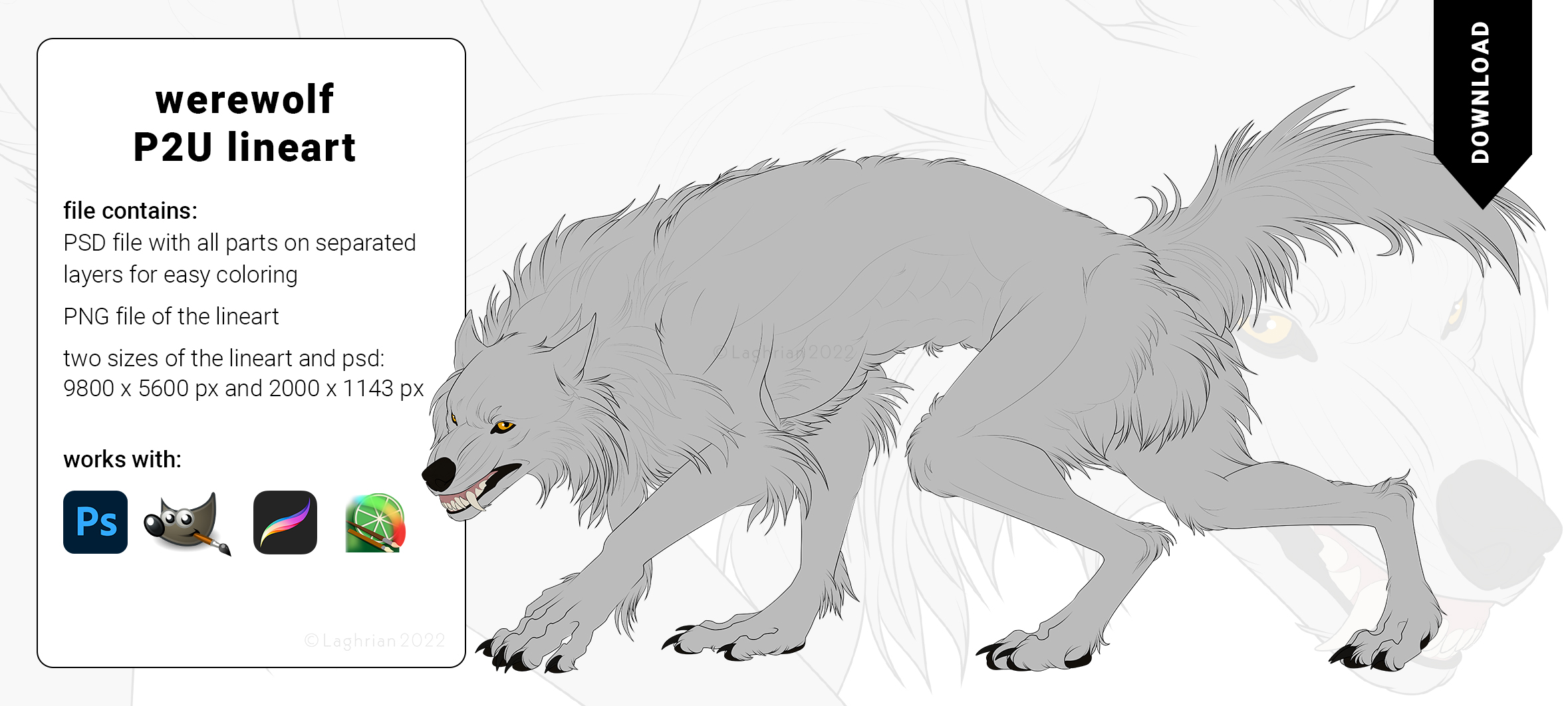 Werewolf P2U Lineart for sale by Laghrian on DeviantArt