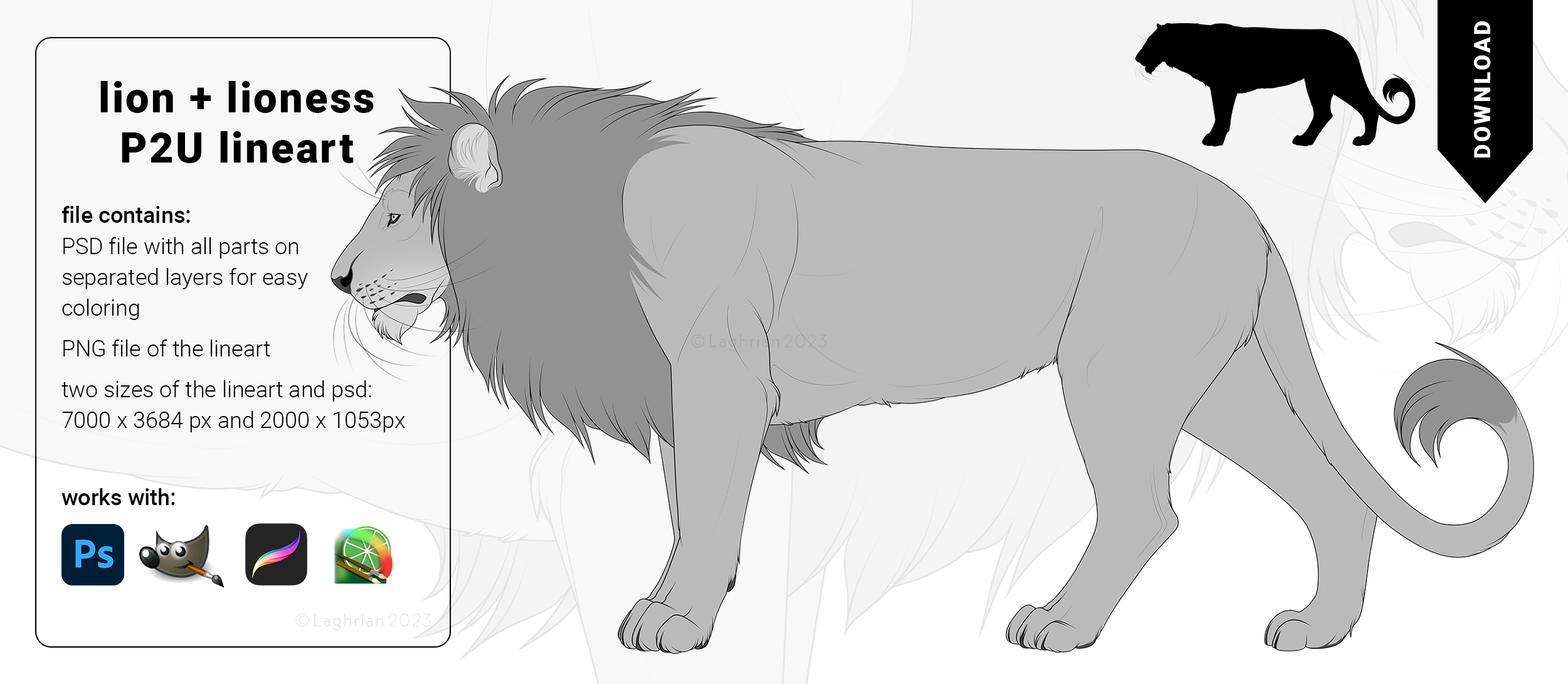 Lion + Lioness P2U Lineart for sale by Laghrian on DeviantArt