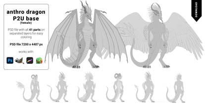 Dragon Anthro Base (Female) with parts