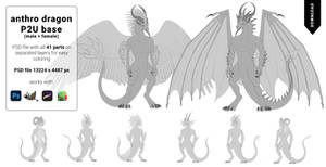 Dragon Anthro Base Male + Female with parts
