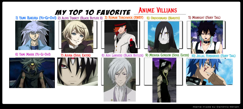 My Top 10 Favourite Anime Villains By Jad818 On Deviantart See more of anime villains on facebook. my top 10 favourite anime villains by