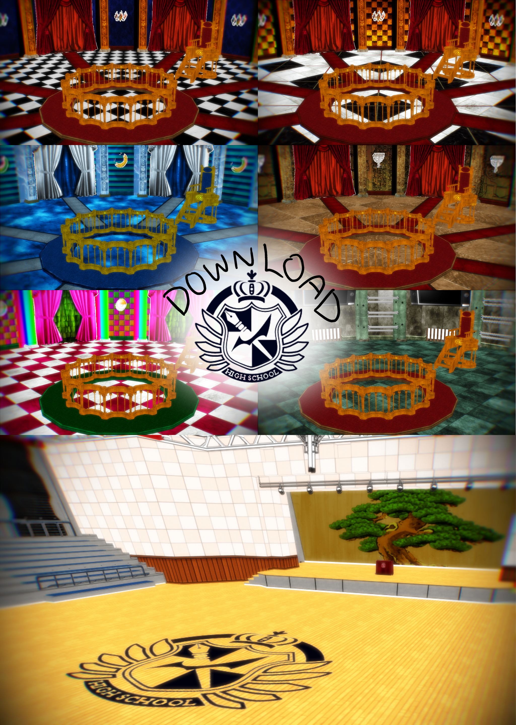 :Watchers Gift: MMD Danganronpa Courtrooms and Gym by Oneirio
