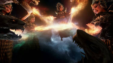 Between Planes of Existence: Wrathful Dakinis Destroy demons in the Void with Cosmic Fire.