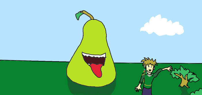 Giant biting pear wants a giant for dinner