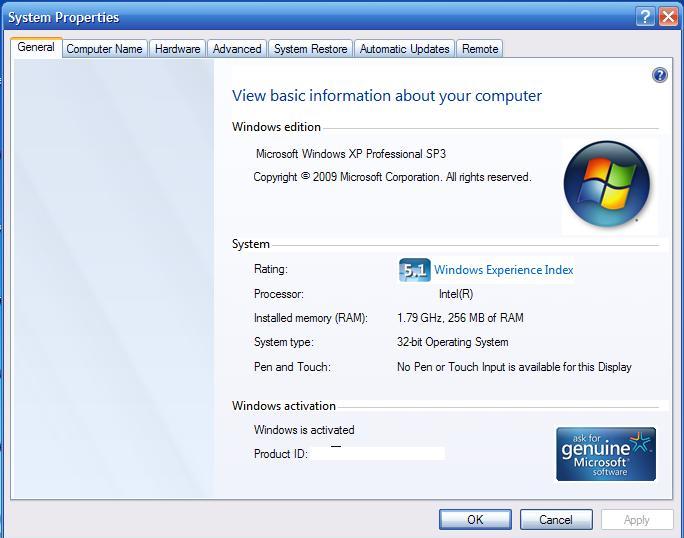 windows 7 propeties for xp