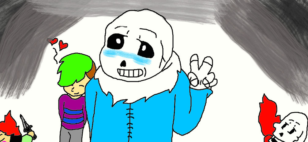 sans gets photo bombed by sansfamily on DeviantArt