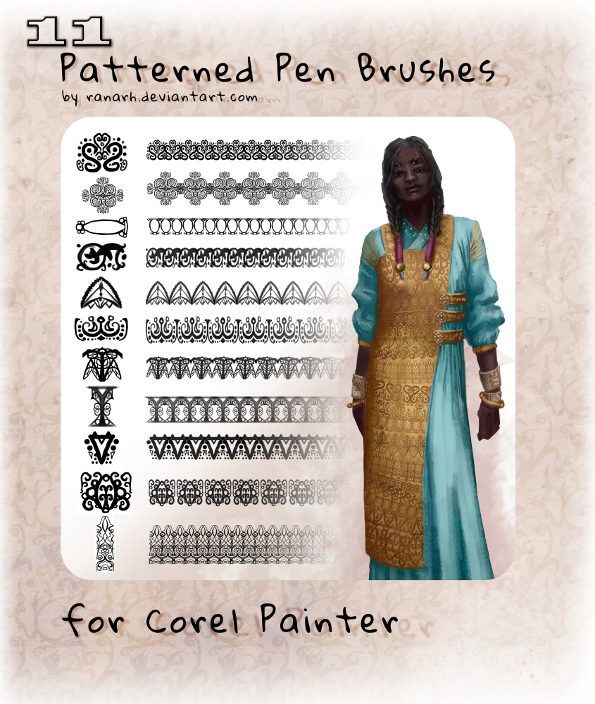 11 patterned brushes for Painter by Ranarh