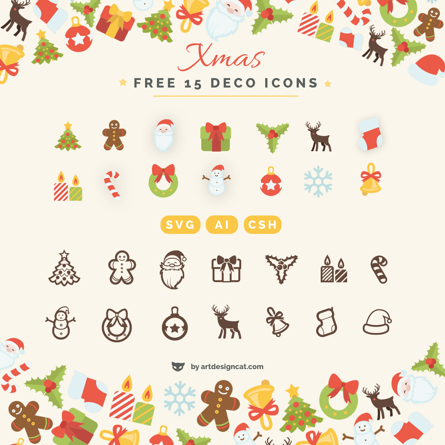 Xmas Free Deco 15 vector Icons in ai svg