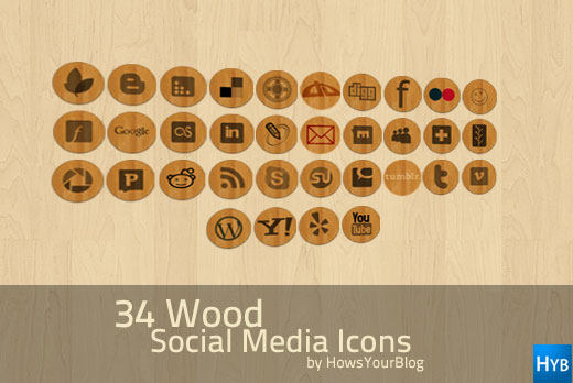 34 Wood Social Media Icons