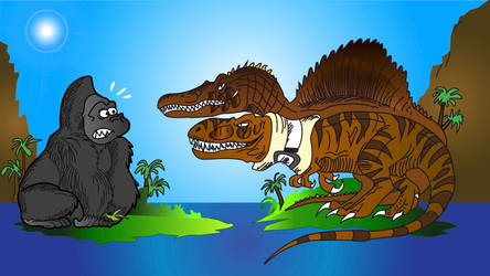 King Kong vs T Rex   and Spino by HodariNundu.jpg