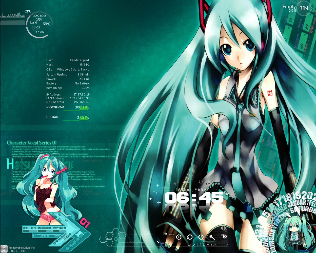 Hatsune Miku Rainmeter skin by Danikika94