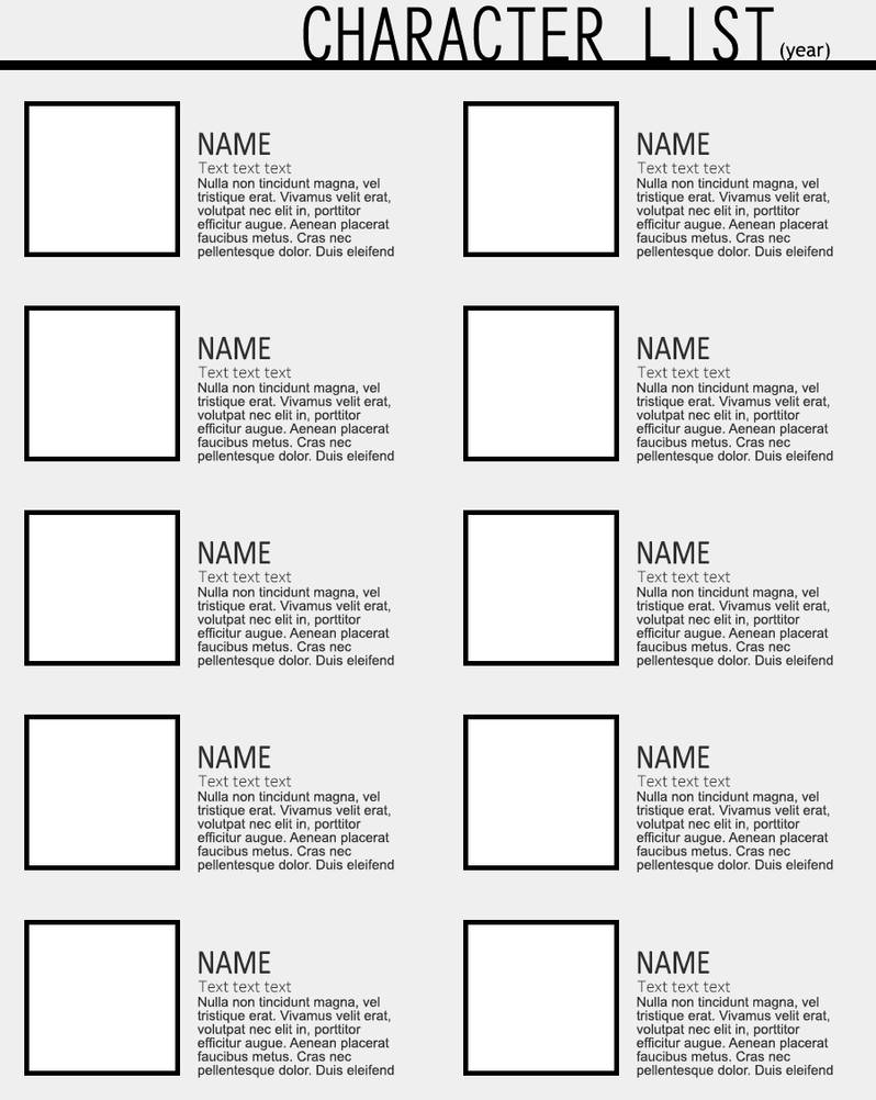 Template Character List type A by shotafied on DeviantArt