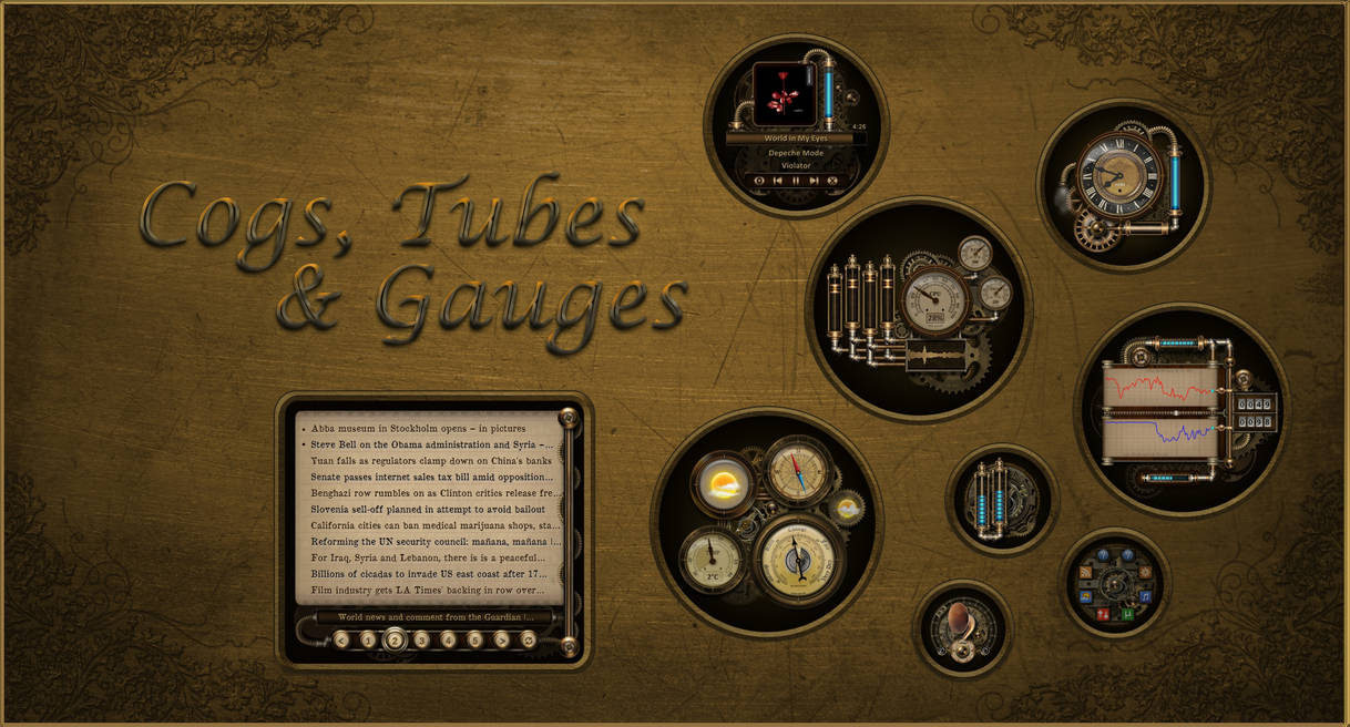 Steampunk Cogs, Tubes and Gauges for Rainmeter by Mordasius