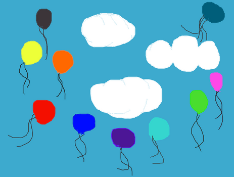 Flying in the sky with colorful baloons!