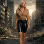 Chastity, inspecting war torn city