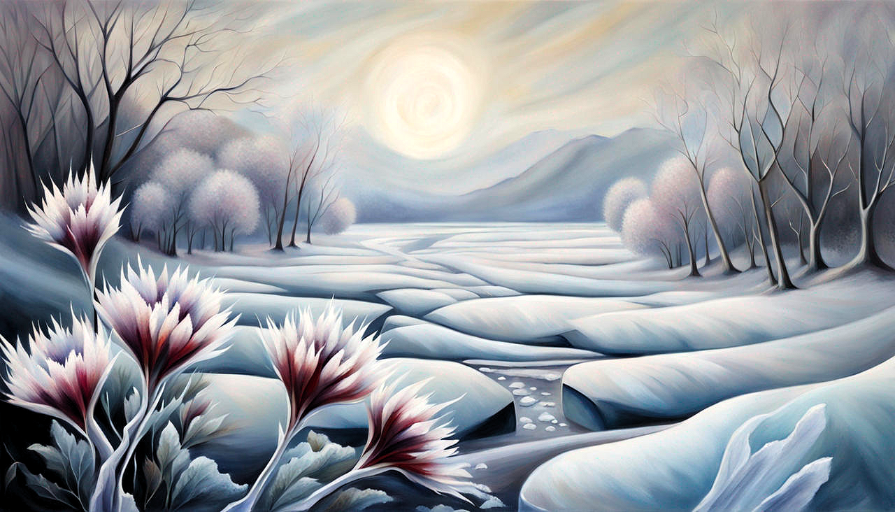 Winter wonderland with frozen flowers by hazelnutgarden on DeviantArt
