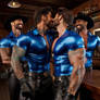 Hot bodybuilder leather cops saloon hug