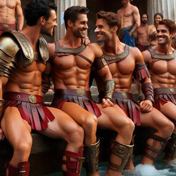 Handsome sexy Spartans at the baths