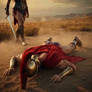 Amazon kill and victory pose over Spartan stud