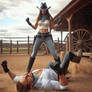 handsome tall cowboy easily knocked out cold by sexy girl