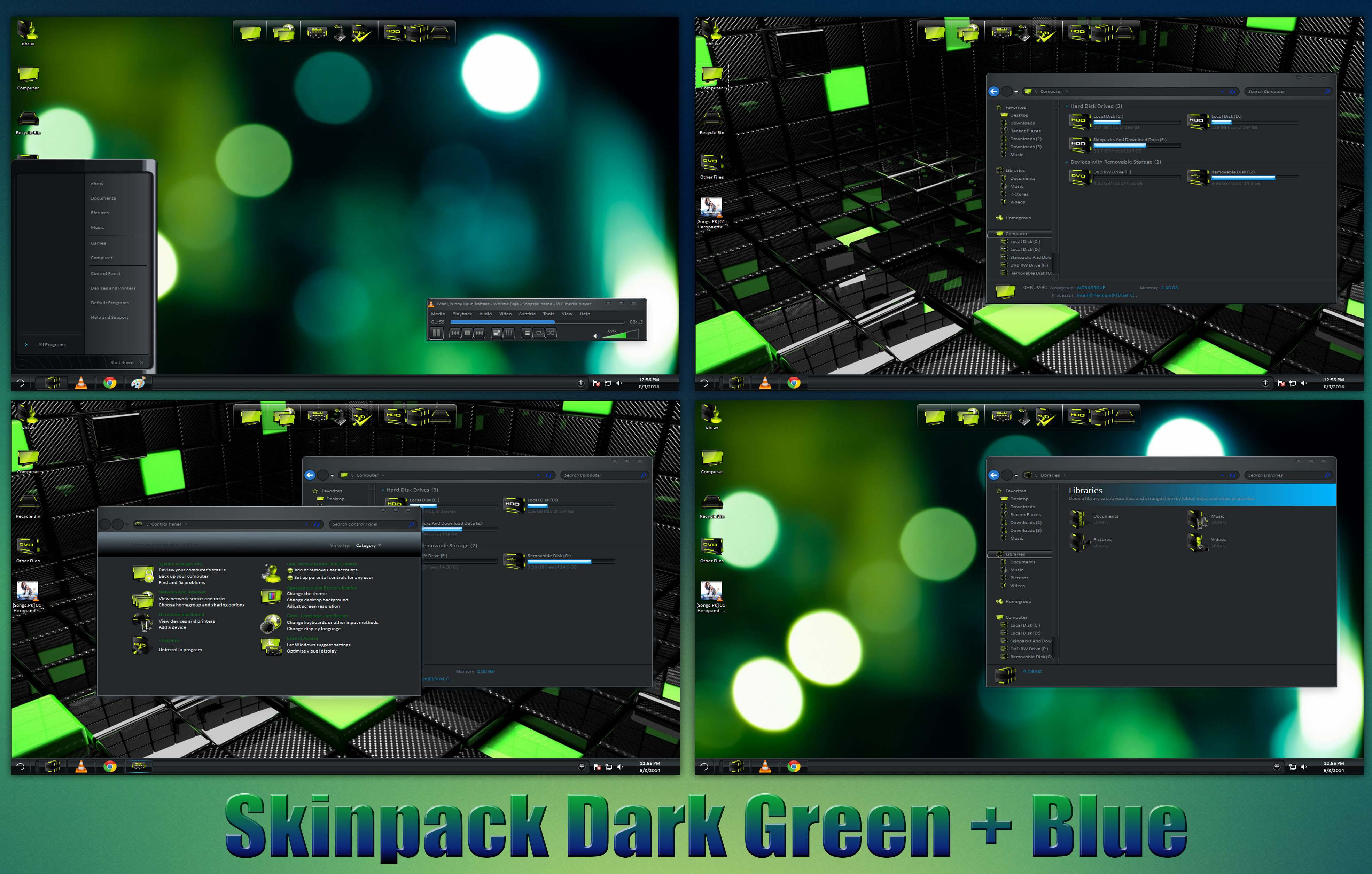 Dark Green + Blue Skinpack For Win7/8/8.1