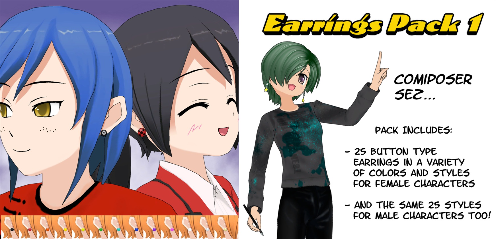 Earring Pack 1 for ComiPo by ComiPoser on DeviantArt