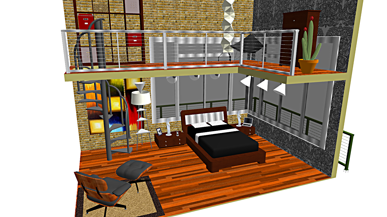 .::MMD Loft-like Bedroom Stage + DL::.