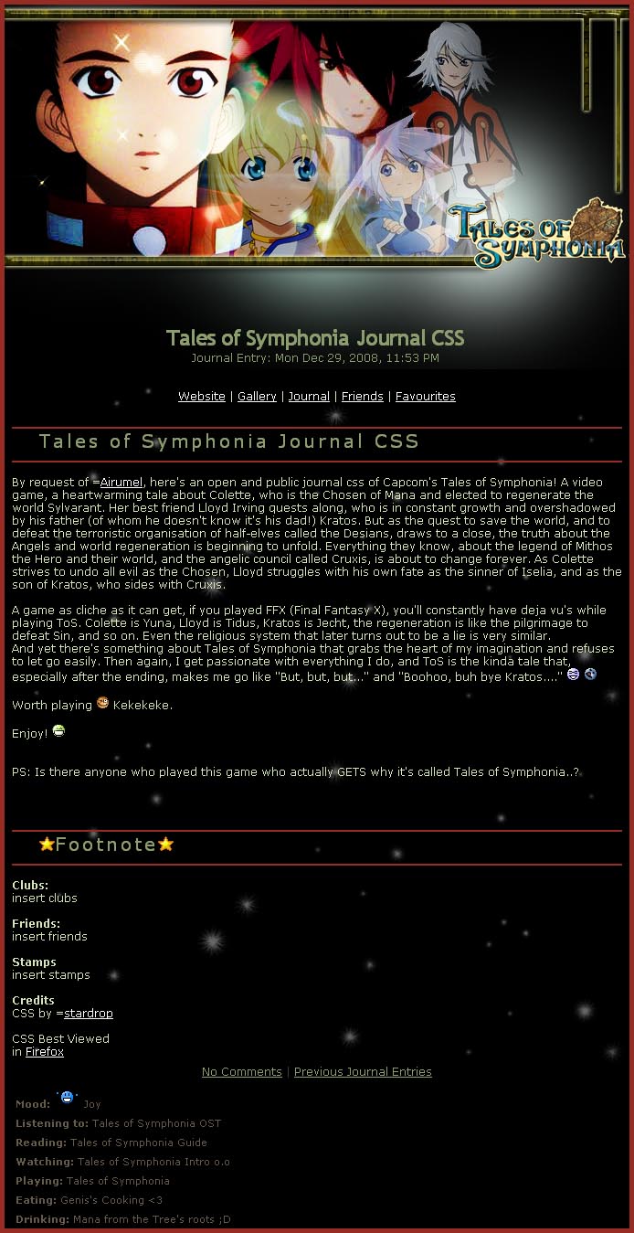 Tales of Symphonia Journal CSS by stardrop