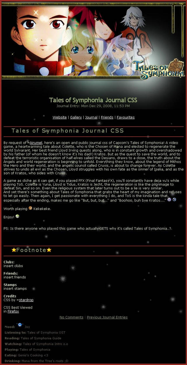 Tales of Symphonia Journal CSS by stardrop