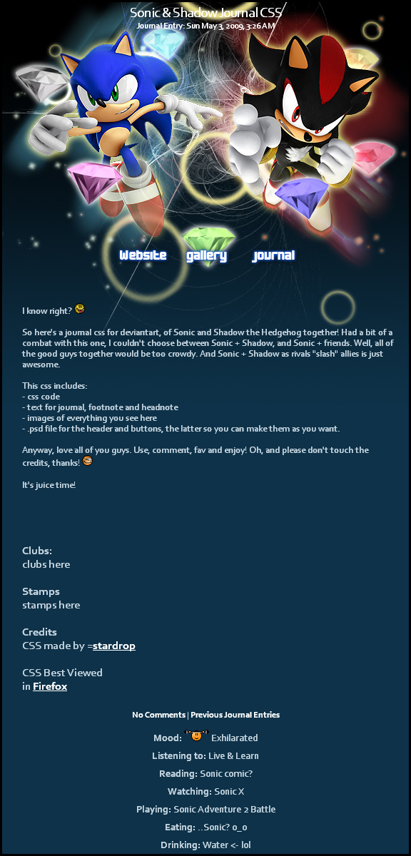Sonic and Shadow Journal Css by stardrop