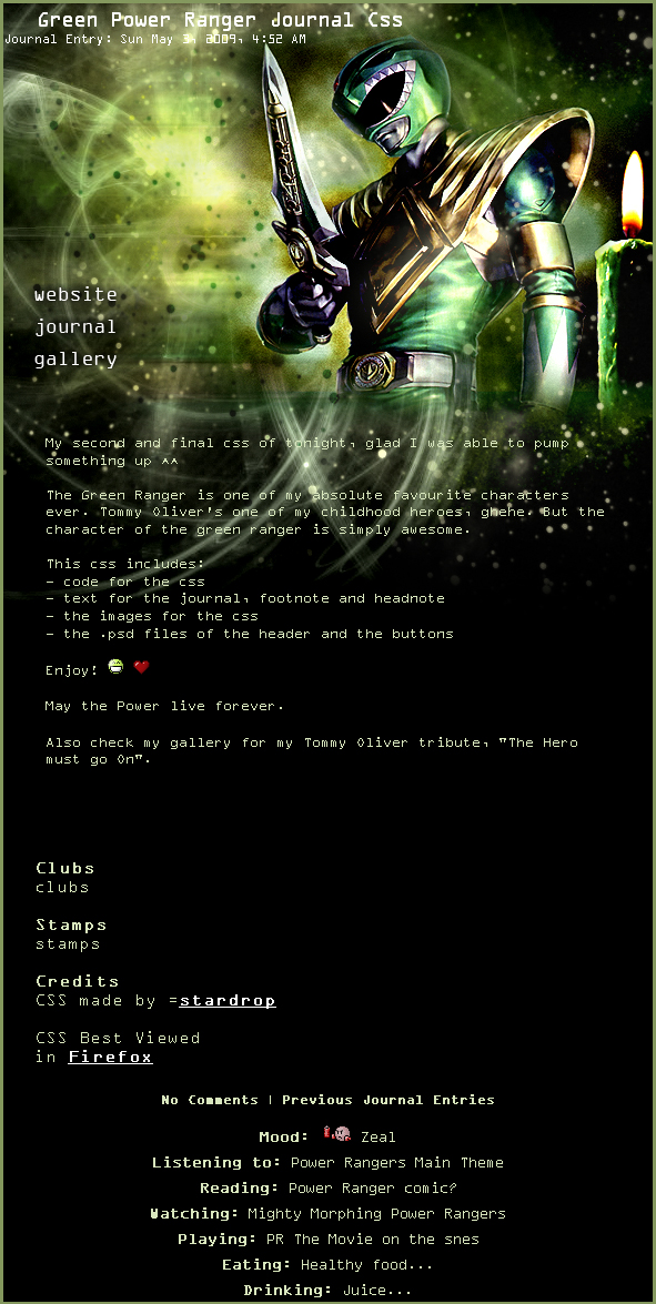 Green Power Ranger Journal Css by stardrop