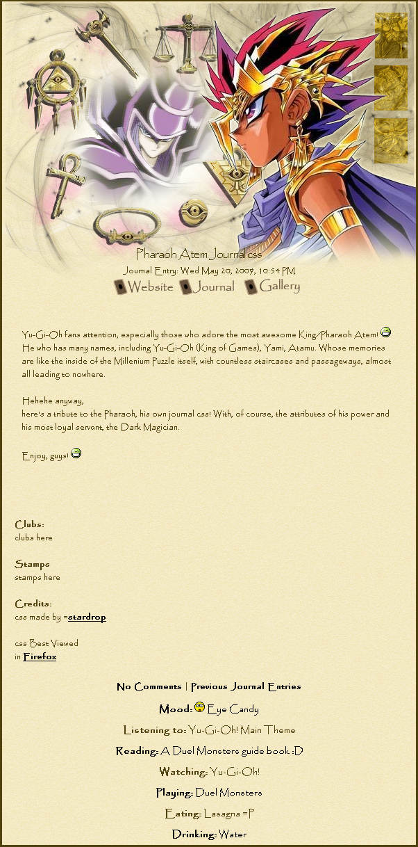 Pharaoh Atem Journal css by stardrop