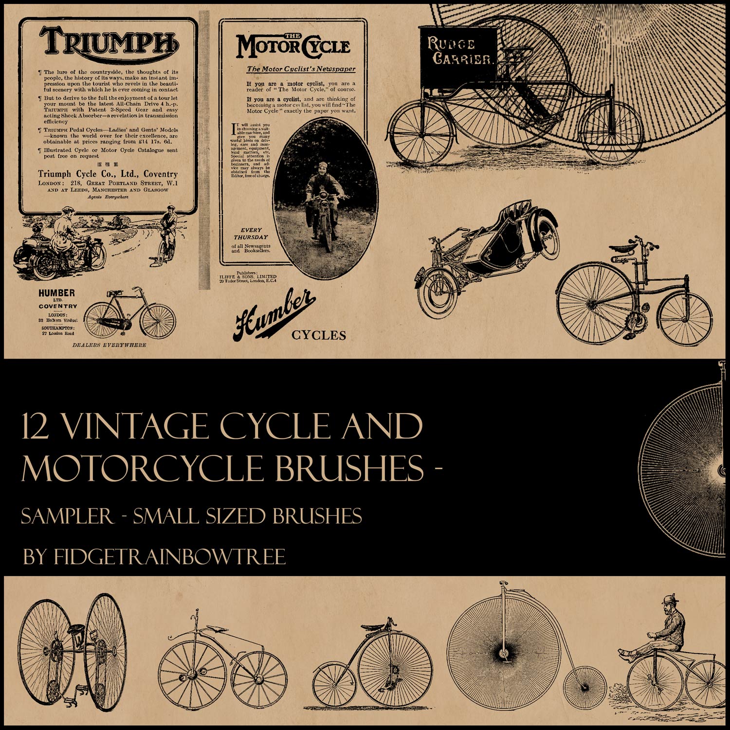 12 Vintage Cycle PS Brushes