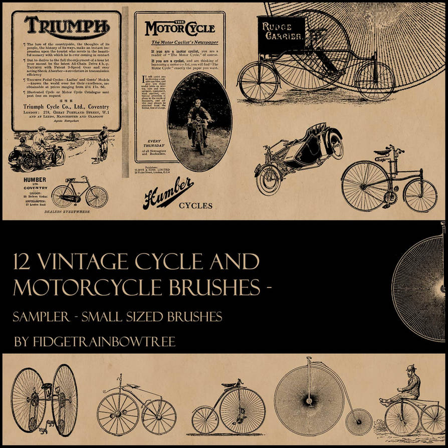 12 Vintage Cycle PS Brushes by FidgetResources