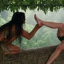 Rich lady in the jungle examined by jungle woman 