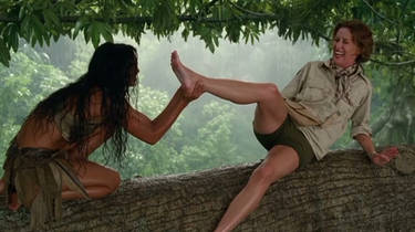 Rich lady in the jungle examined by jungle woman 