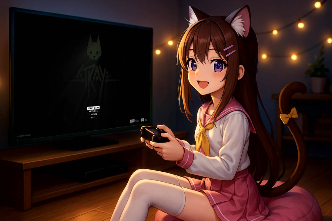 Kawaii catgirl is playing Stray by AyomiCat on DeviantArt