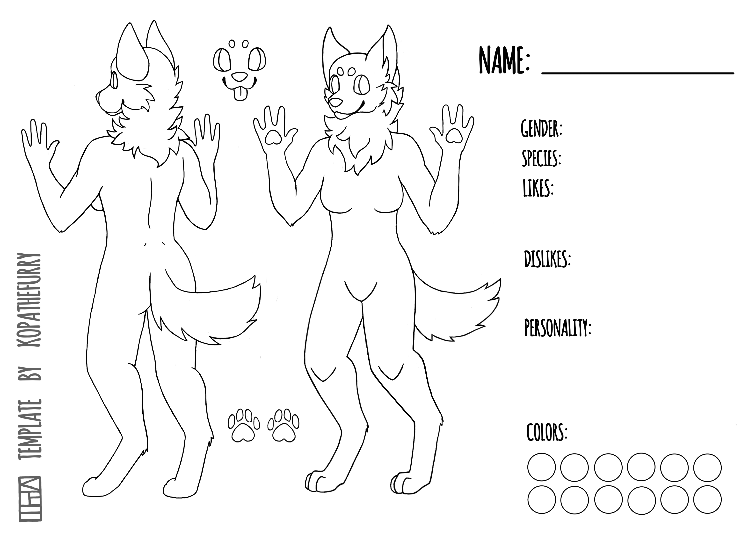 6writers.co. Free Fursona Wolf Template. 