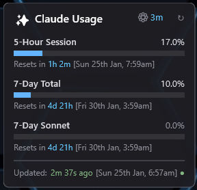 Claude Usage Monitor - Rainmeter Widget by JayDeeAU, visual art