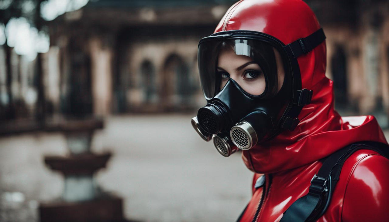 Bbw girl in red latex catsuit with gasmask by ladacmachane on DeviantArt
