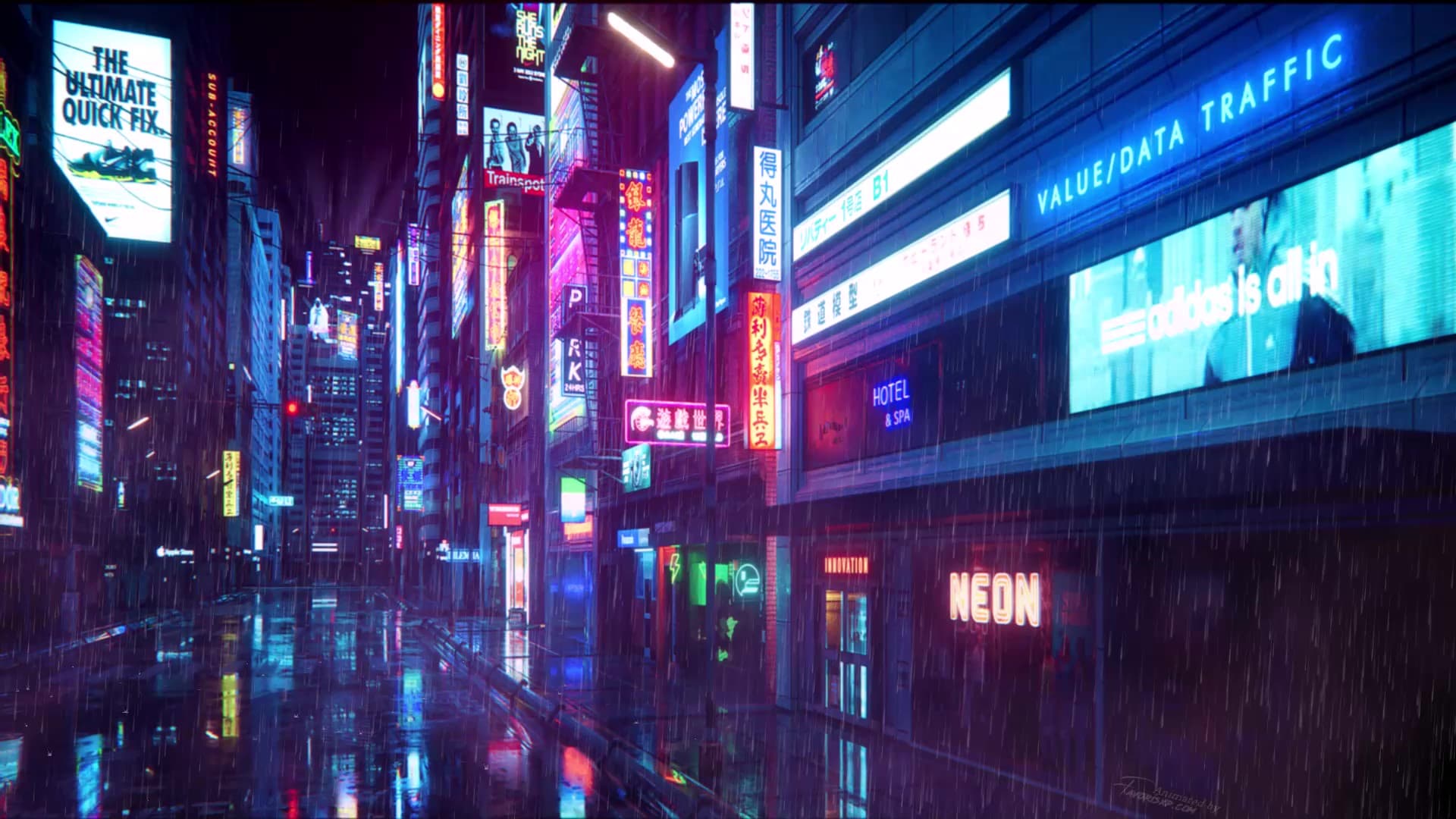 Neon-lit Cyberpunk city live wallpaper - free download