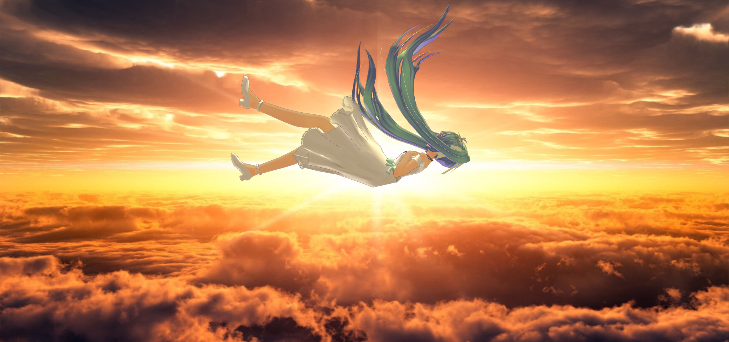 MMD - Miku TDA White Dress Falling (Unedited Ver.)