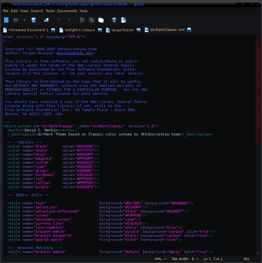 dcrDarkClassic - gedit theme