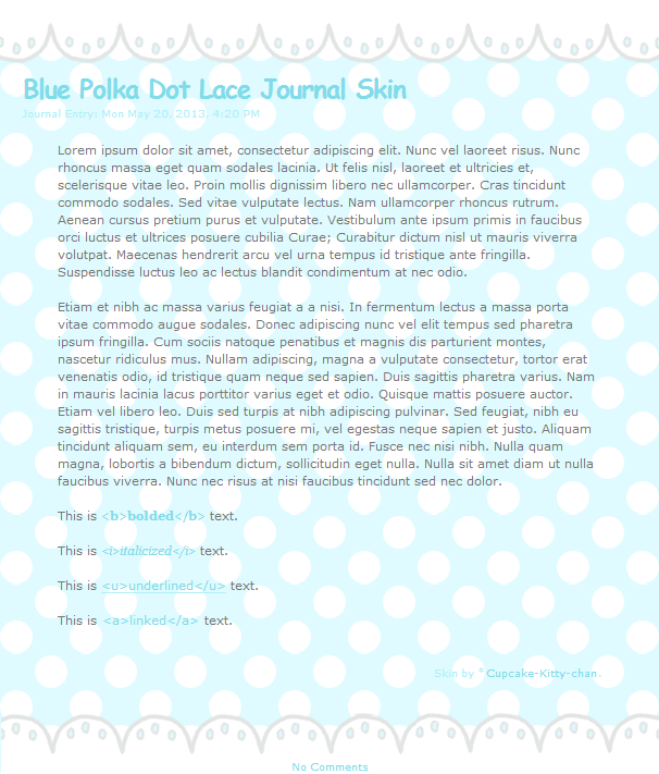 Blue Polka Dot Lace Journal Skin