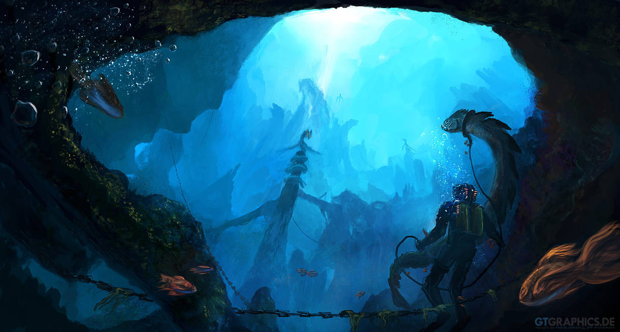 Океан таинственный мир. Морские глубины. Фантастический подводный мир. Красивые подводные пейзажи. Подводные скалы.