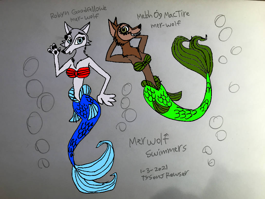 Robyn and Mebh MerWolves (Colored) by dialga2018 on DeviantArt